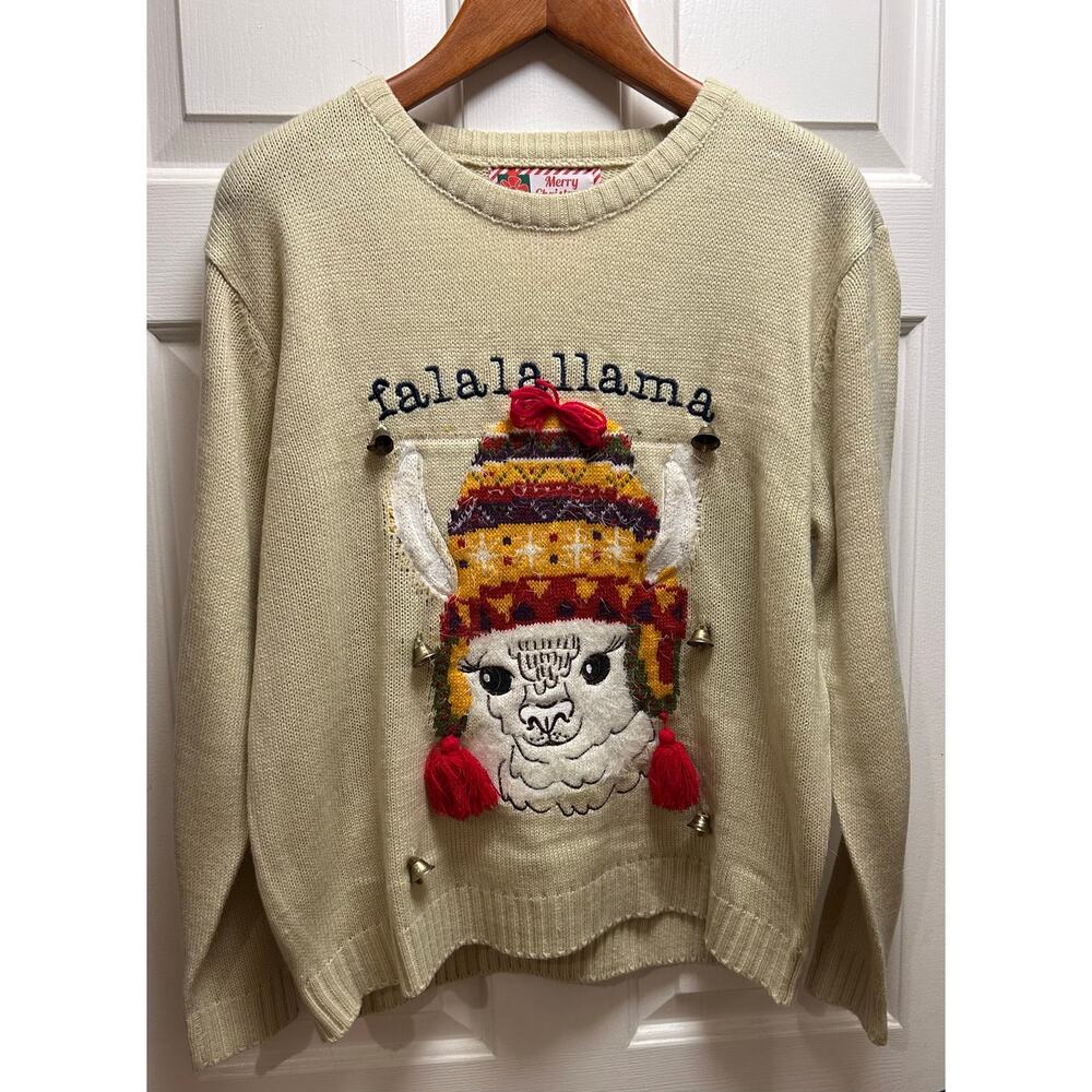 UGLY CHRISTMAS SWEATER  IVORY MULTI COLOR 100% ACRYLIC UNISEX, Size Large
